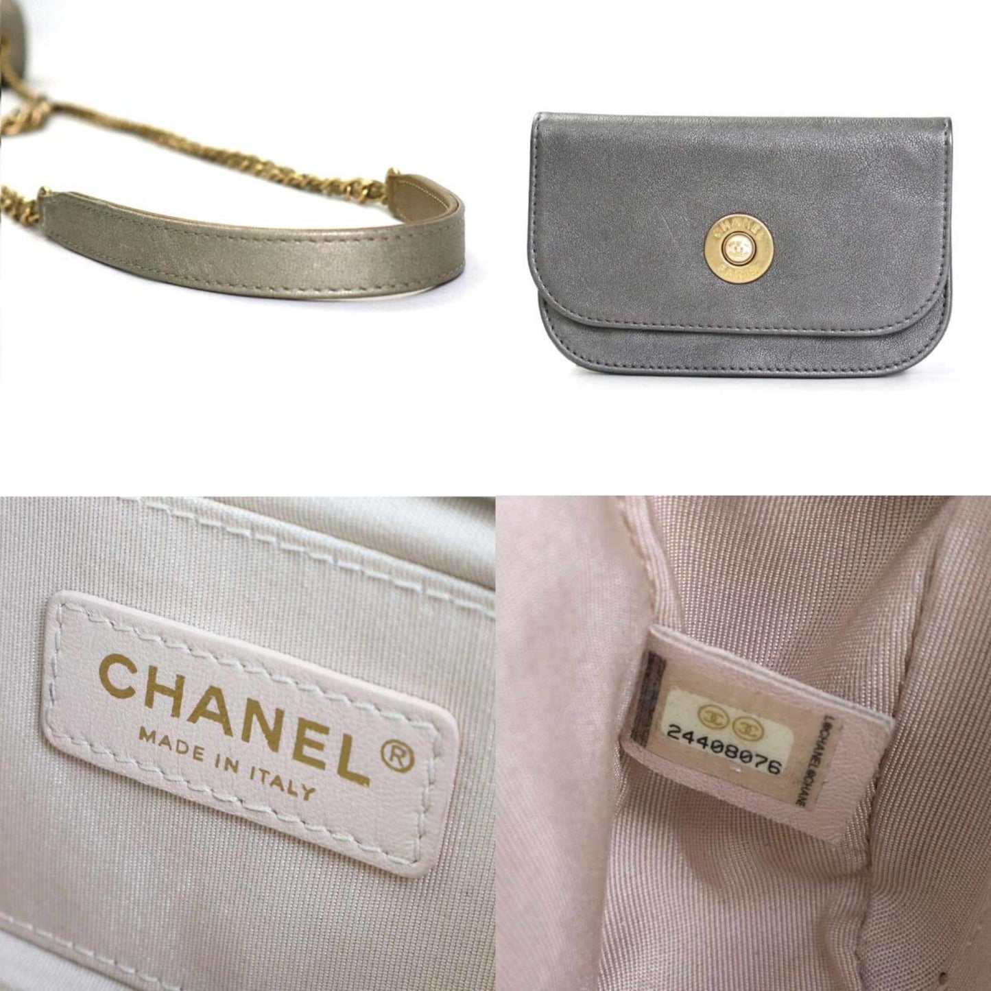 Luxury Chanel Diagonal Shoulder Bag Matelasse Camellia Leather/Metal Greige/Gold/Gray Women's e55934a
