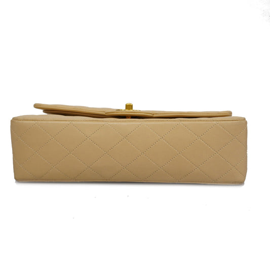 CHANEL Matelasse W Flap W Chain Women's Leather Shoulder Bag Beige