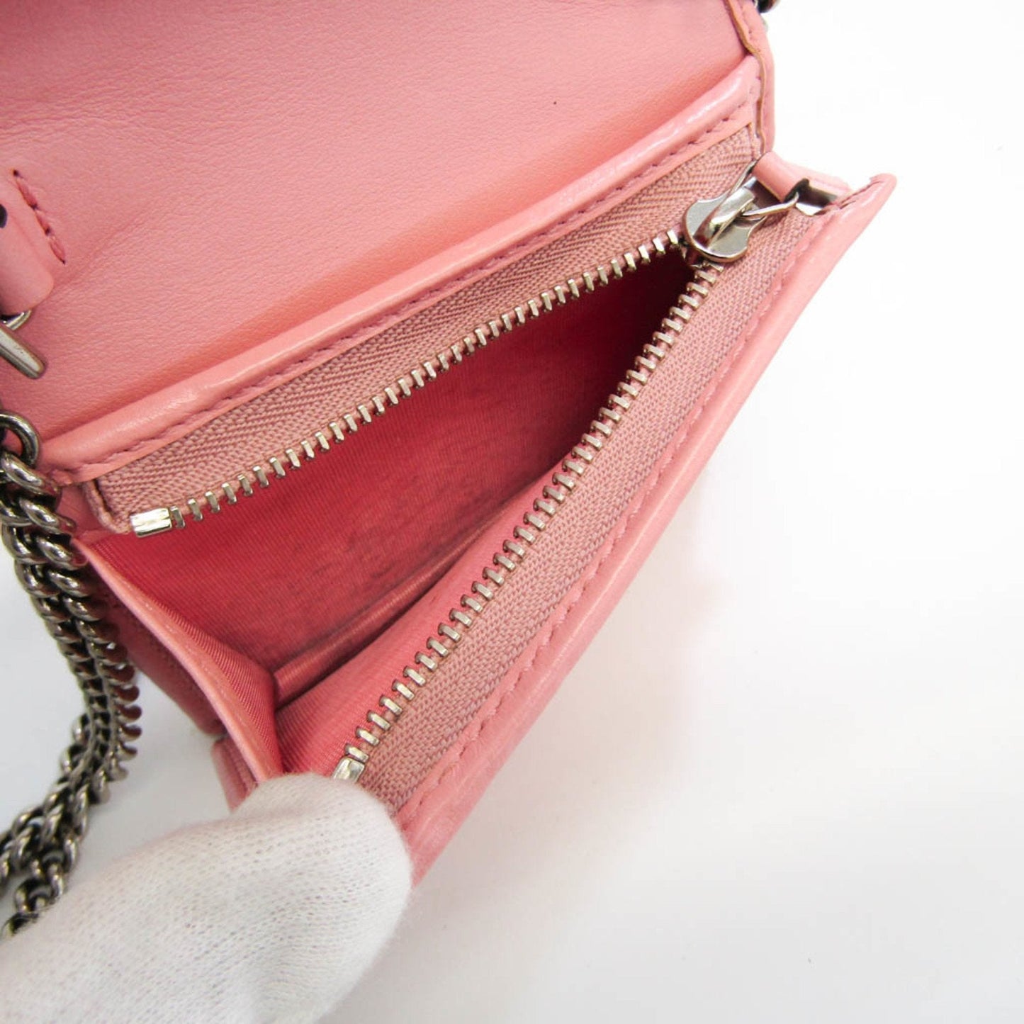 Luxury Gucci GG Marmont 625693 Women's Leather Chain/Shoulder Wallet Pink
