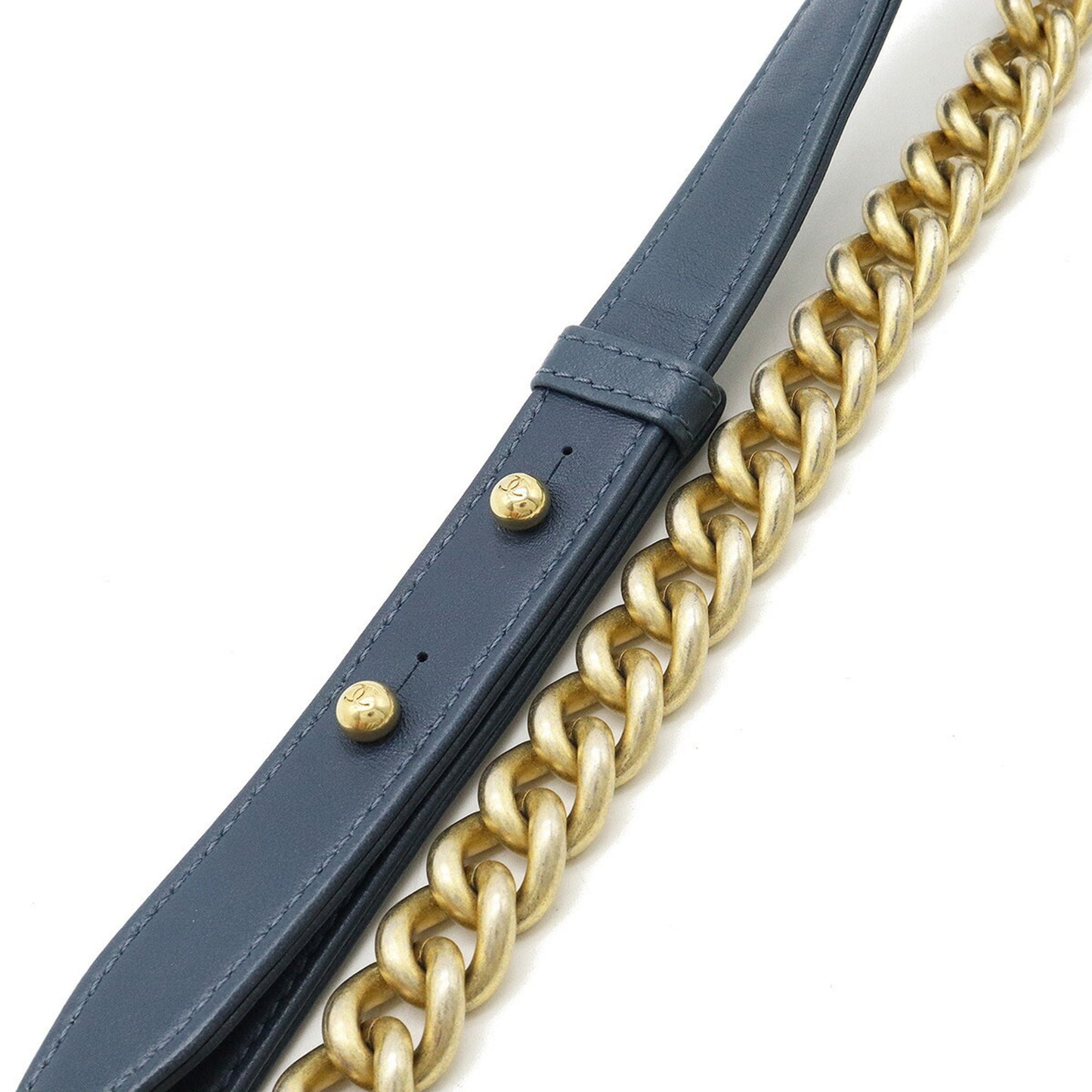 Luxury Chanel Boy V Stitch Chain Bag Shoulder Clutch Fabric Leather Navy Natural