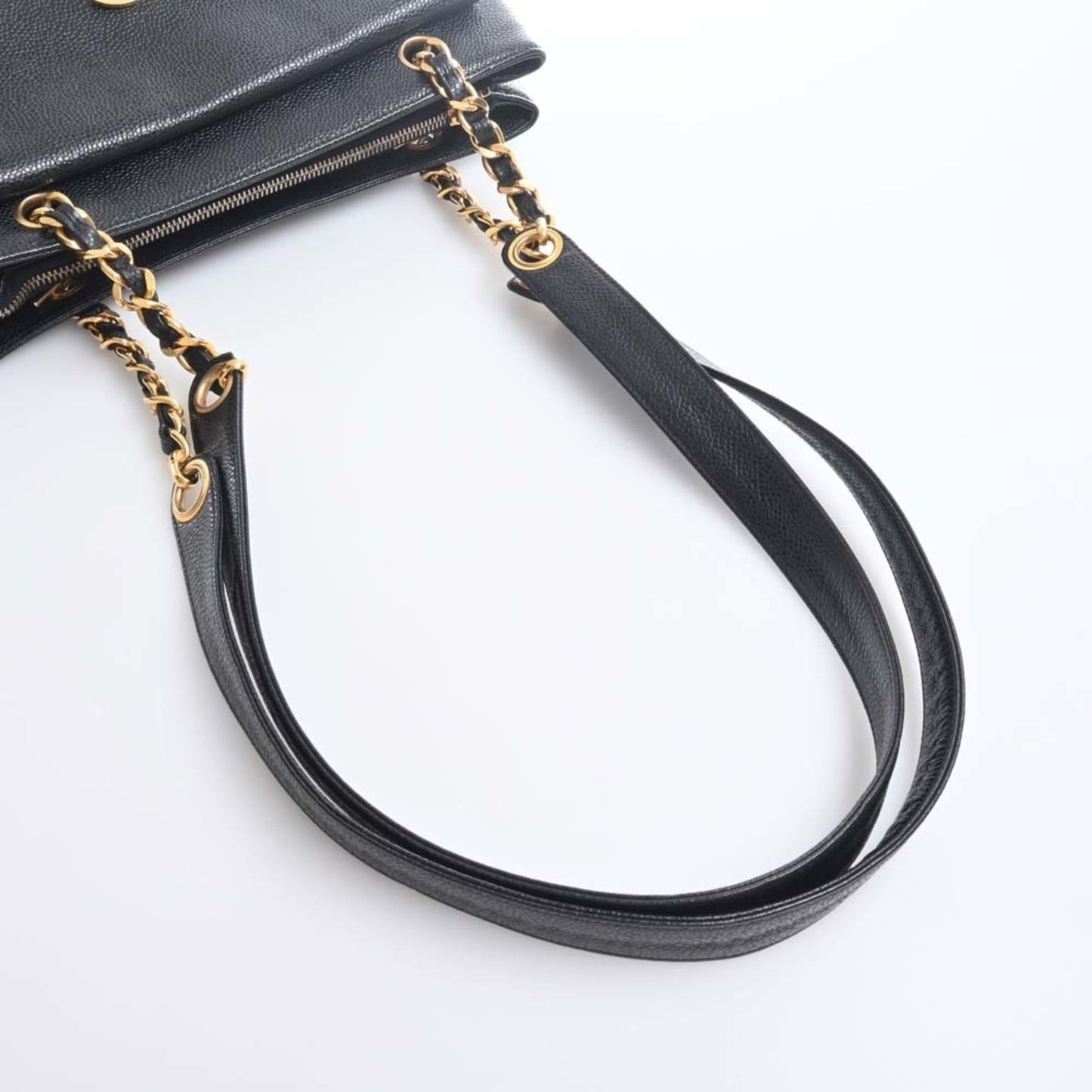 Luxury Chanel Caviar Skin Coco Mark Chain Tote Bag Black Ladies