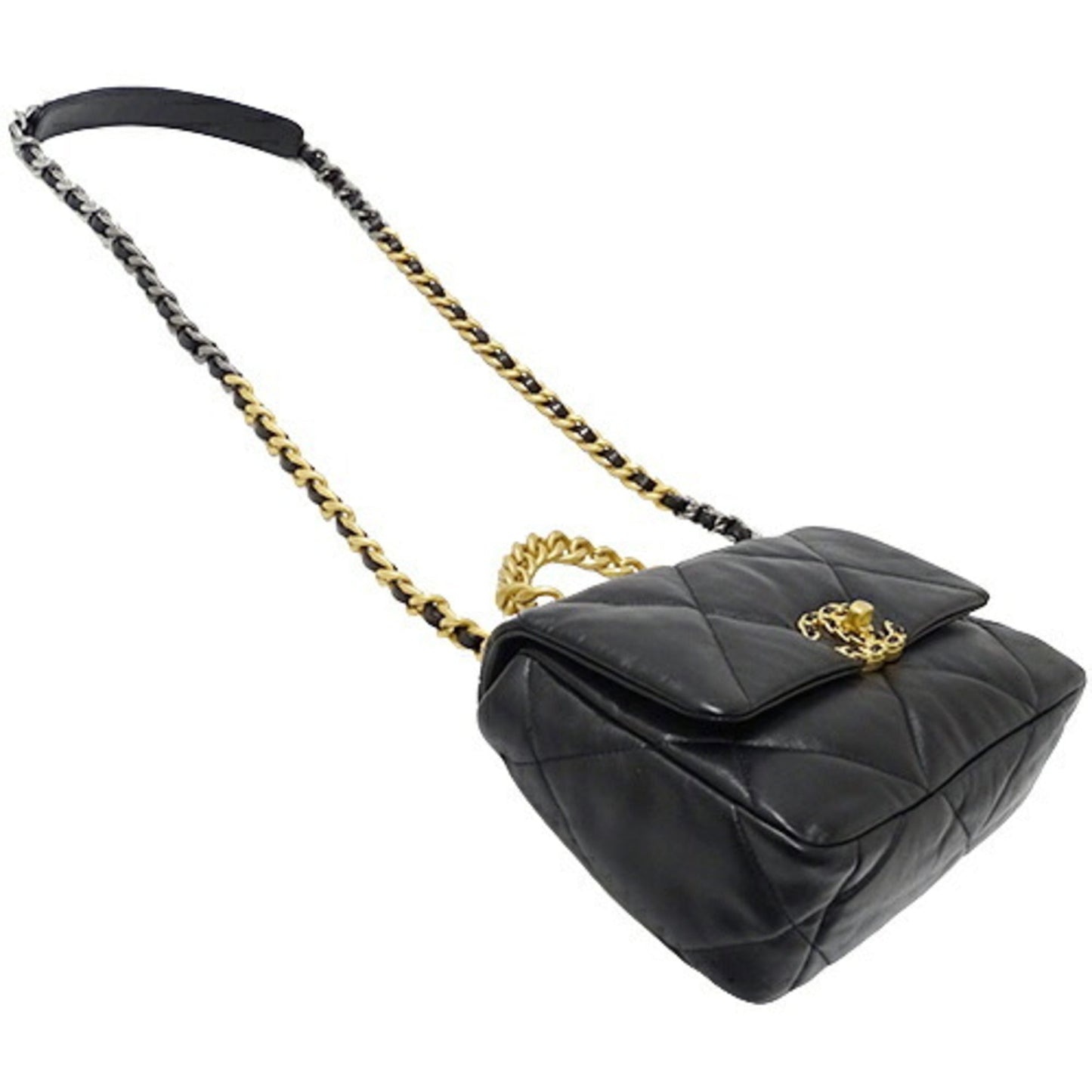 Luxury Chanel Bag Women's Shoulder 19 Handbag Shiny Lambskin Black AS1160 Crossbody