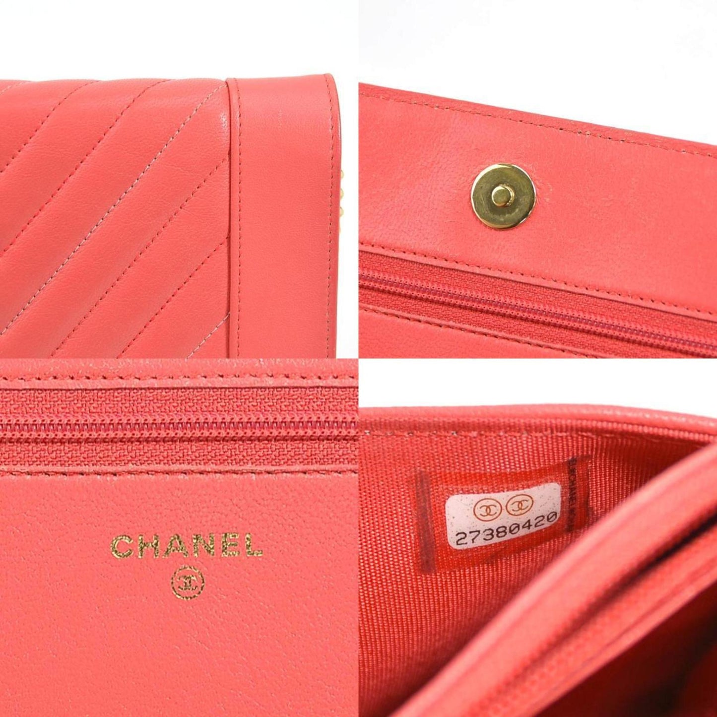 Luxury Chanel Wallet Chain V Stitch Leather/Metal Pink/Gold Ladies