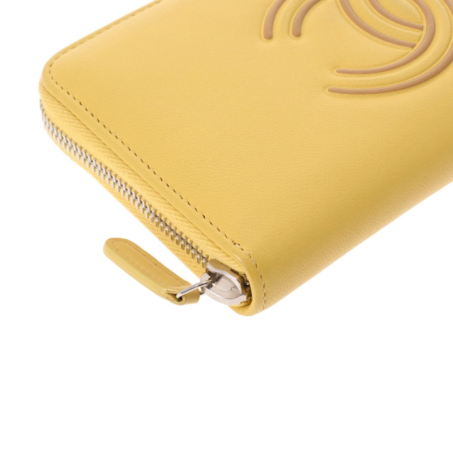 Luxury Chanel here mark round wallet yellow ladies lambskin long