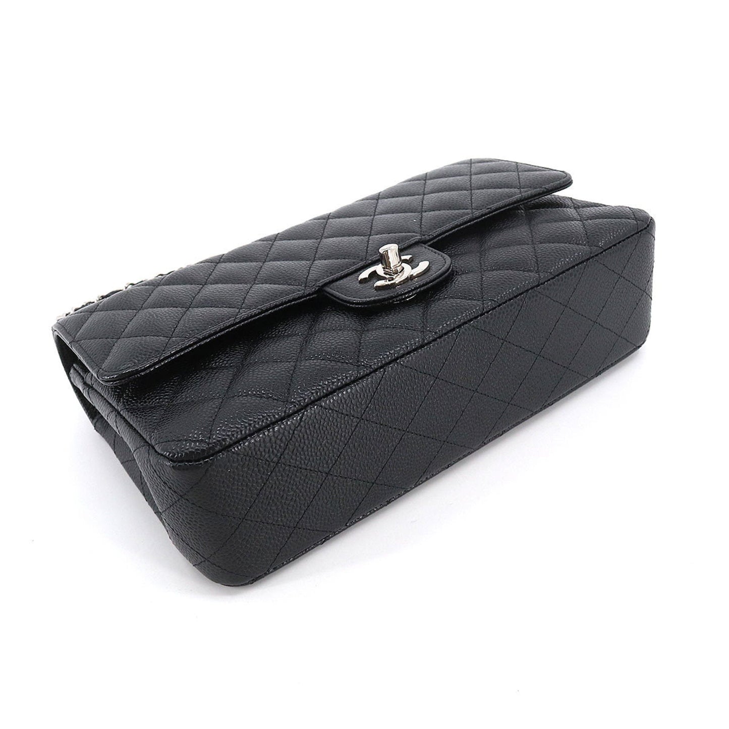Luxury Chanel Matelasse 25 Chain Shoulder Bag Caviar Skin Leather Black A01112 Silver Hardware