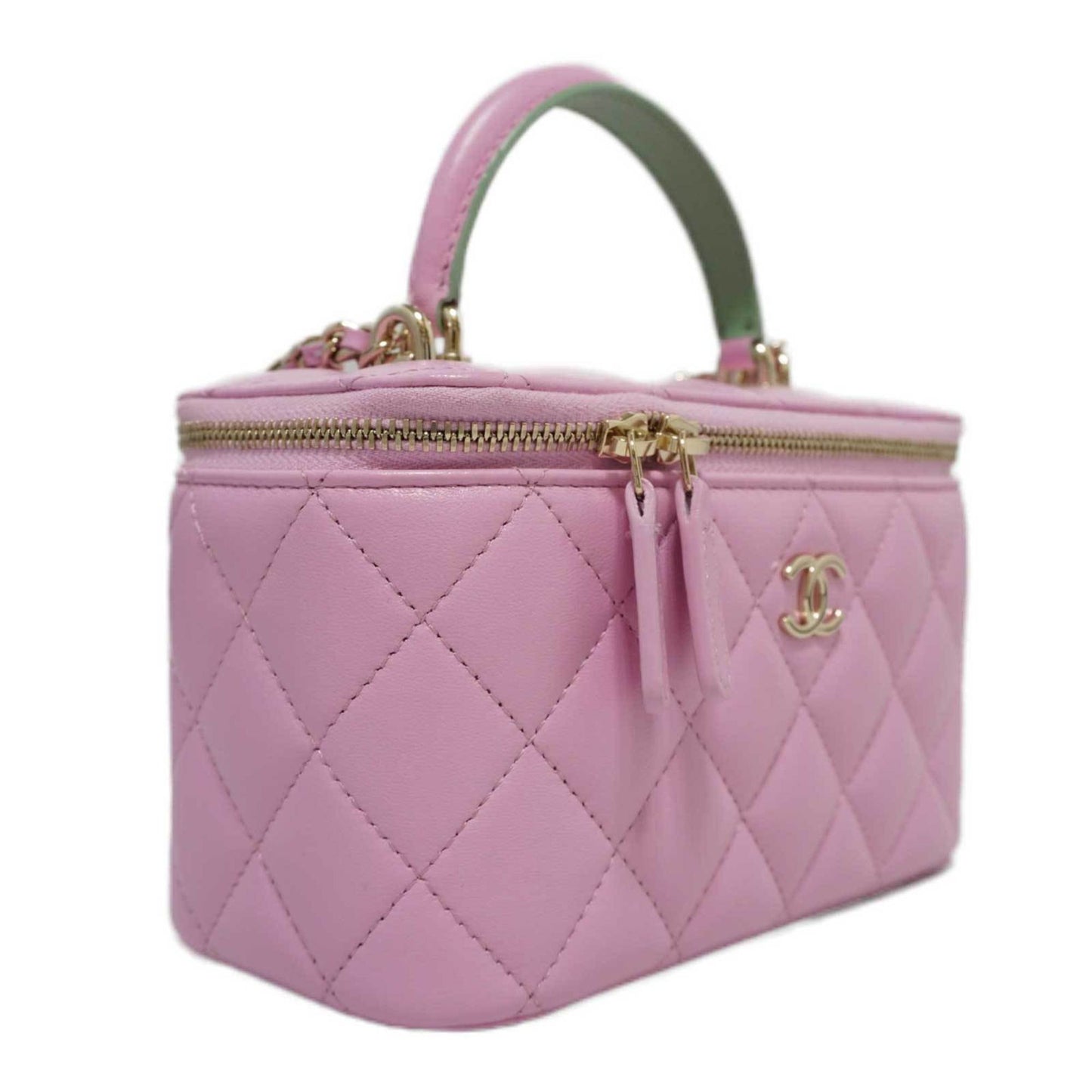 Luxury Chanel Vanity Shoulder Handbag Bag Pink Lambskin Women's