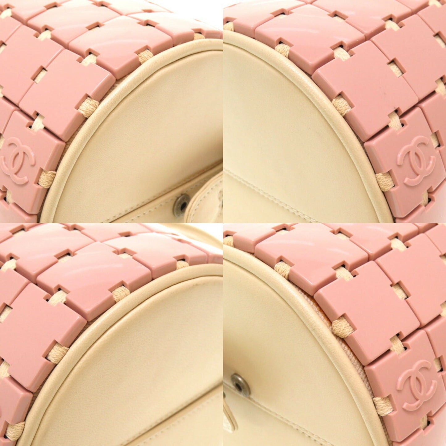 Luxury Chanel Duffle Bag Plastic Leather Pink White 6th Series Handbag
