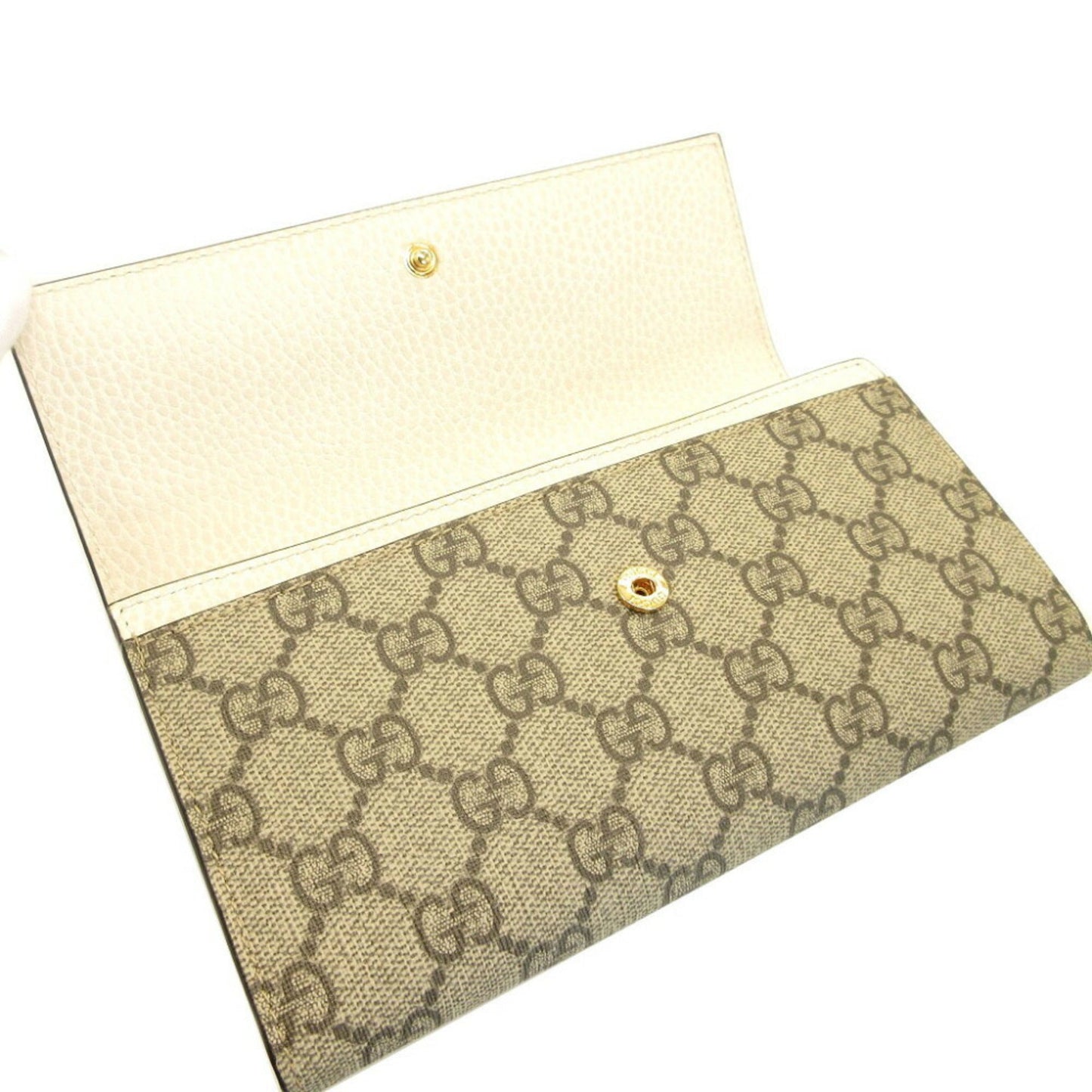 Luxury Gucci GG Marmont 456116 Continental Supreme Leather Beige Ivory Bifold Long Wallet