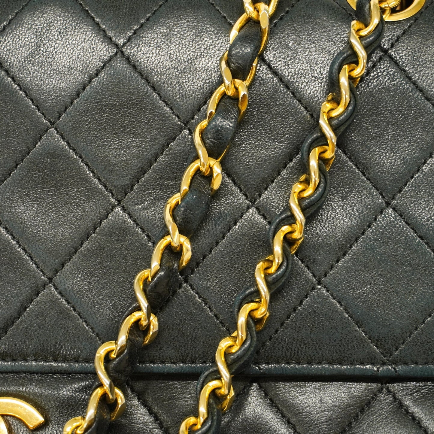 CHANEL Matelasse W Flap W Chain Women's Leather Shoulder Bag Black