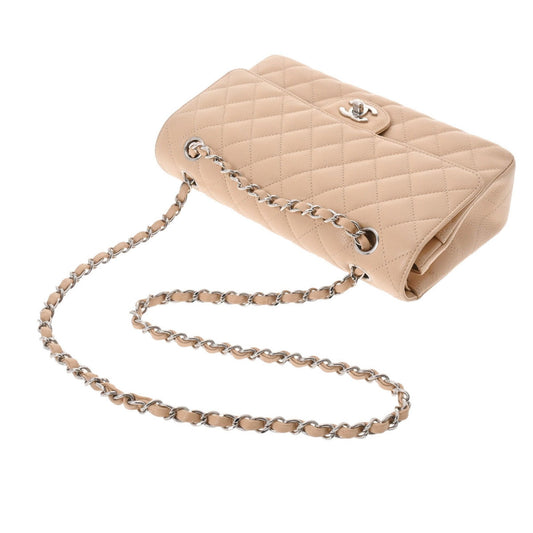 CHANEL matelasse W flap chain shoulder 25 beige A01112 ladies caviar skin bag