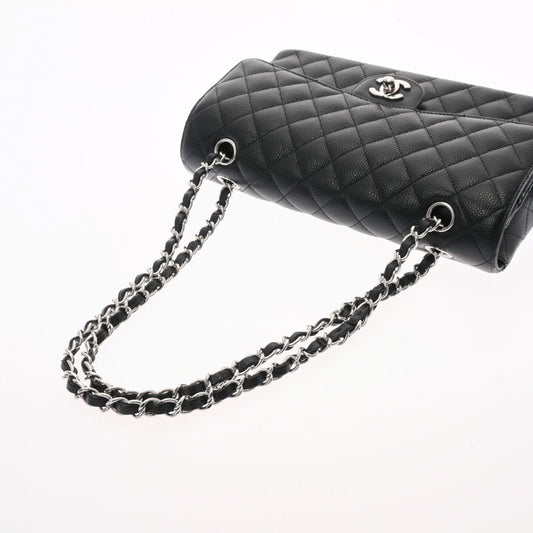 CHANEL matelasse W flap chain shoulder 25cm black A01112 ladies caviar skin bag