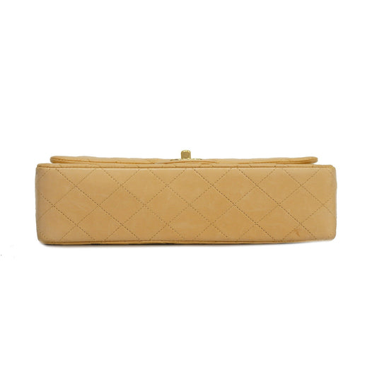 CHANEL Matelasse W Flap W Chain Lambskin Women's Leather Shoulder Bag Beige