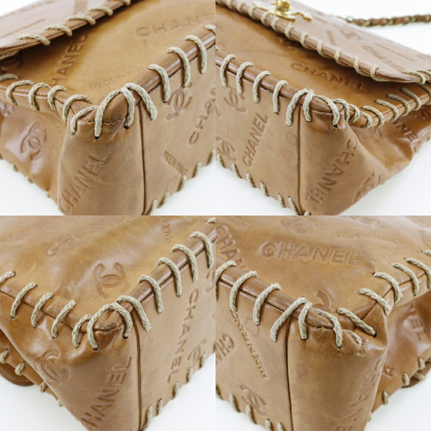 Luxury Chanel Chain Shoulder Bag Coco Mark Logo Vintage Tanned Leather Brown/Gold Hardware Women's
