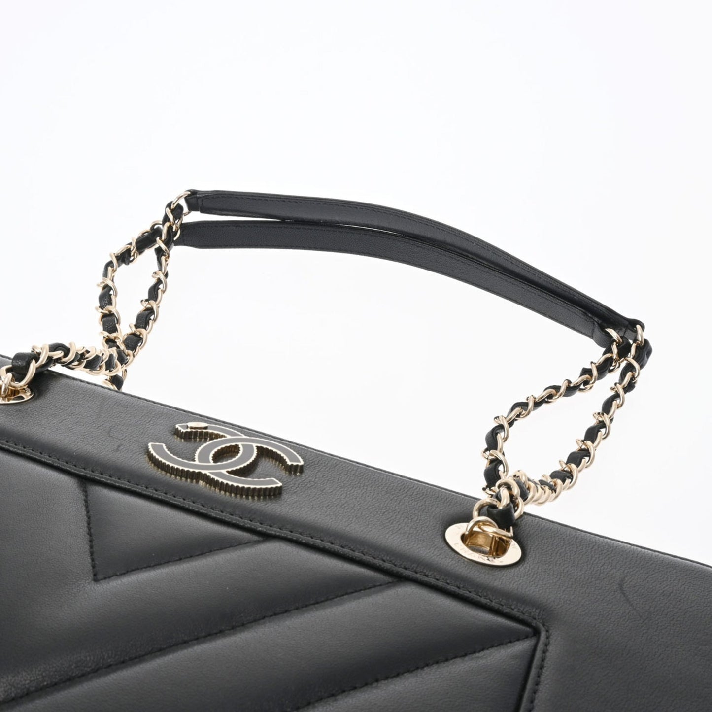 Luxury Chanel V Stitch Chain Tote Black Women's Leather Bag
