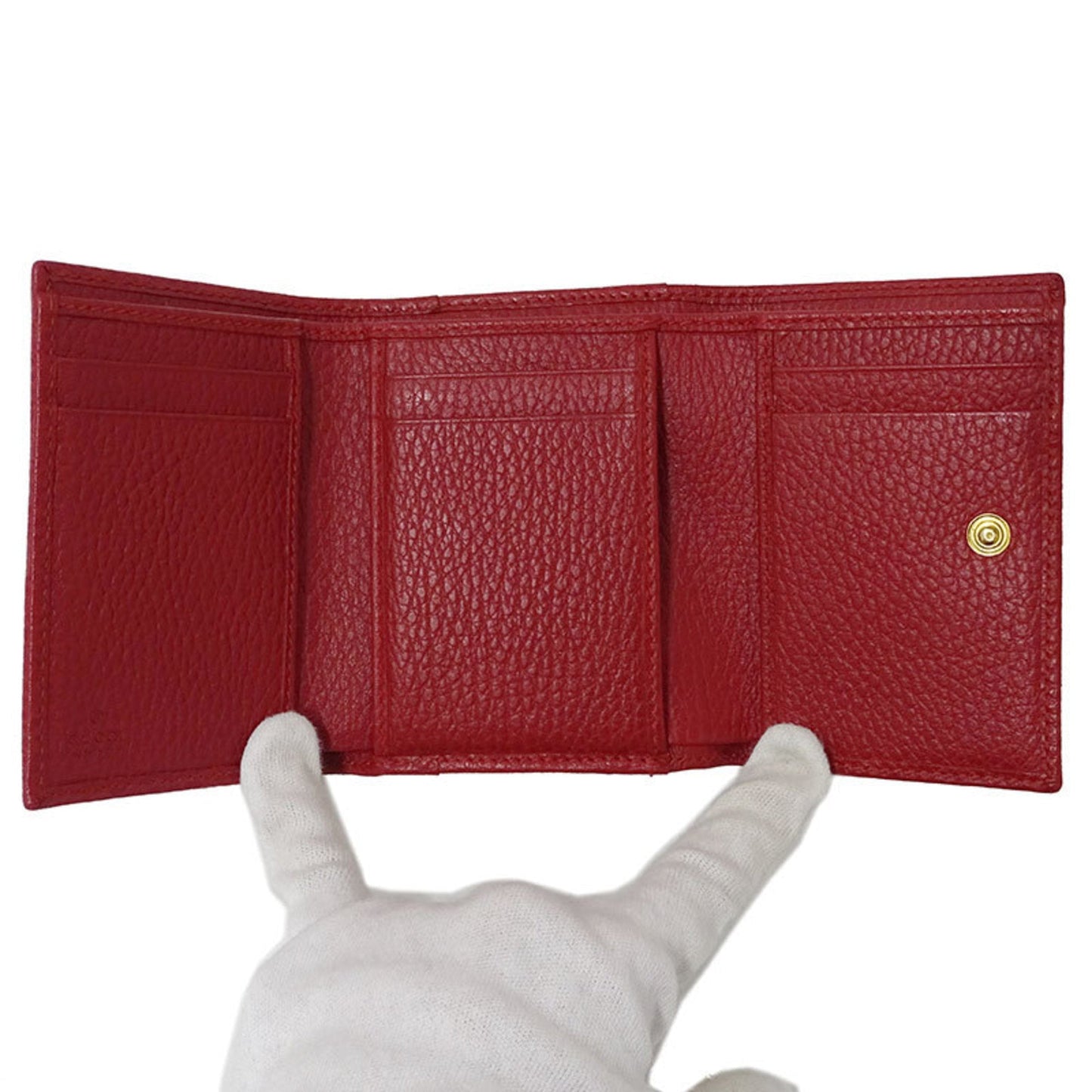 Luxury Gucci Wallet Women's Trifold Petit Marmont Leather 474746 Red Compact