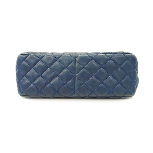 CHANEL V Stitch W Flap W Chain Women's Leather Shoulder Bag Blue