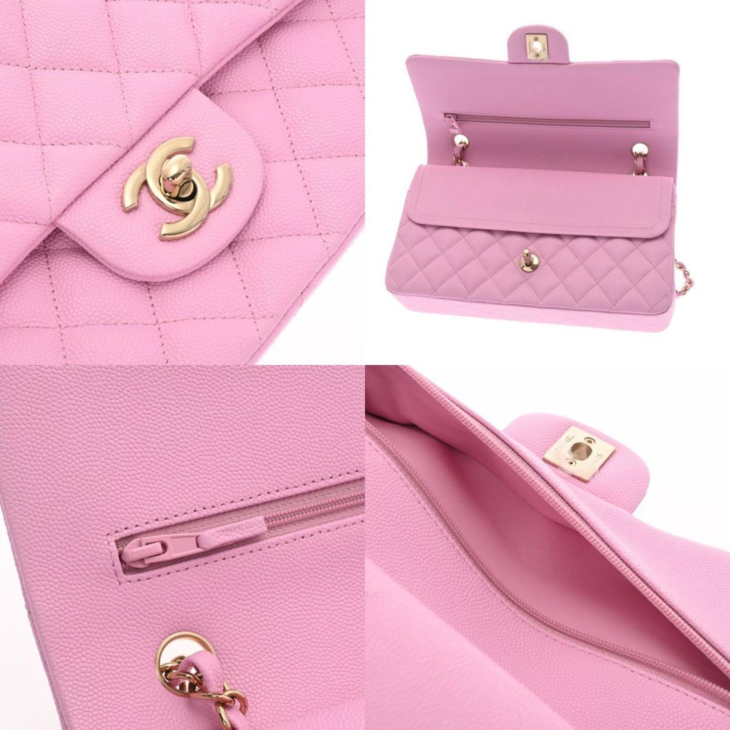 CHANEL matelasse W flap chain shoulder 25 pink ladies caviar skin bag