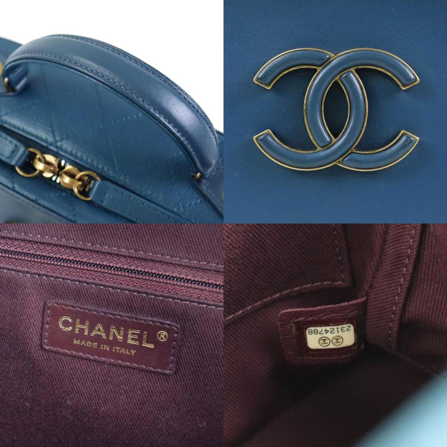 Luxury Chanel Shoulder Bag Coco Mark Leather Blue Ladies