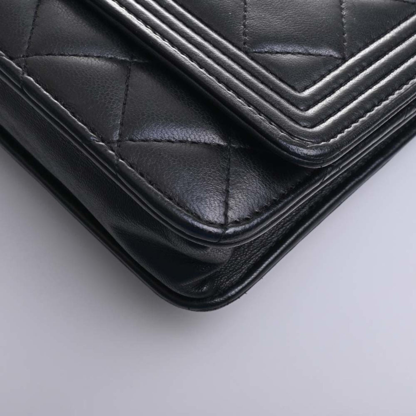 Luxury Chanel Leather Boy Coco Mark Chain Shoulder Long Wallet Black Ladies