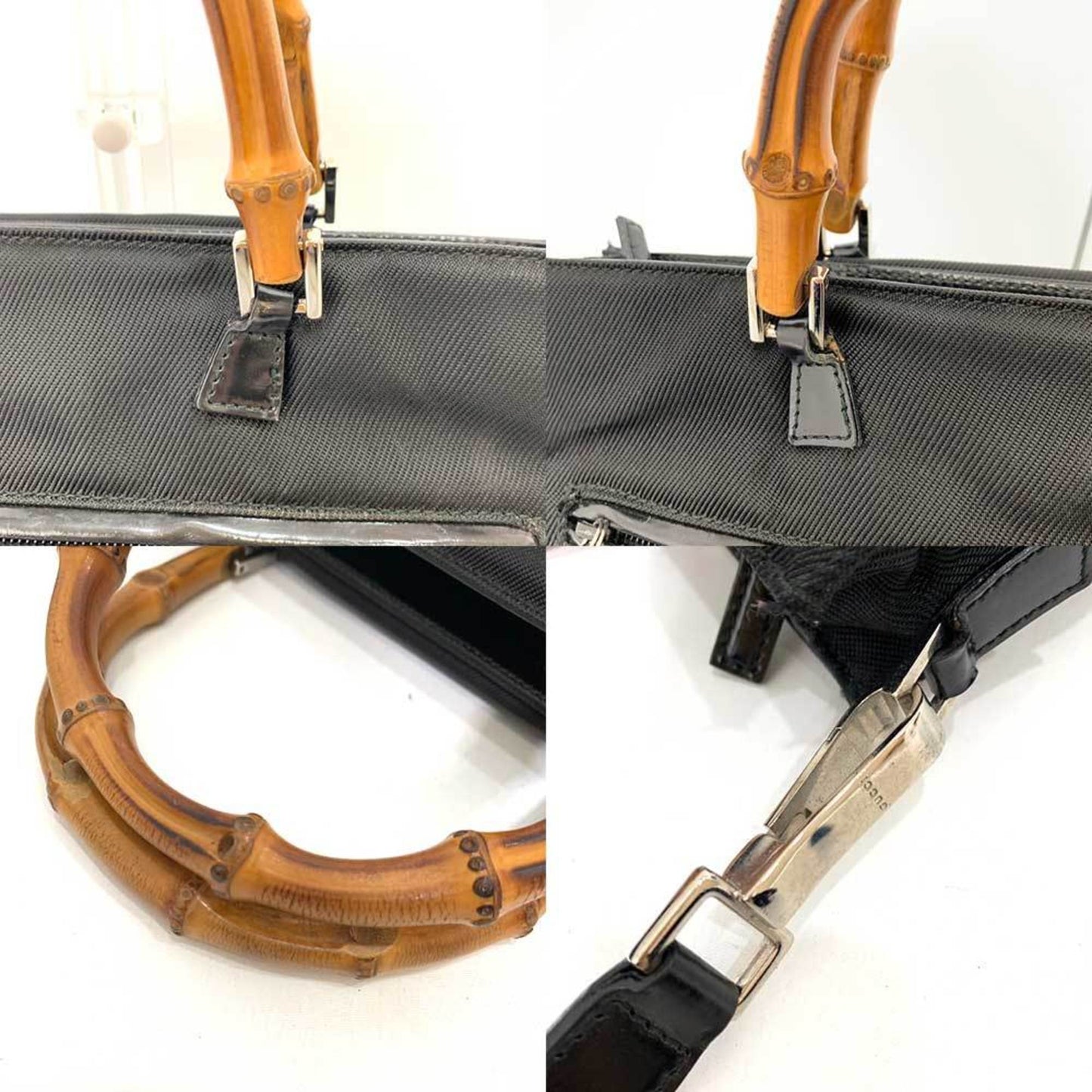 Luxury Gucci Trending 2025 Bag Bamboo Handbag Black x Brown 2way Square Ladies Nylon Canvas Enamel Leather