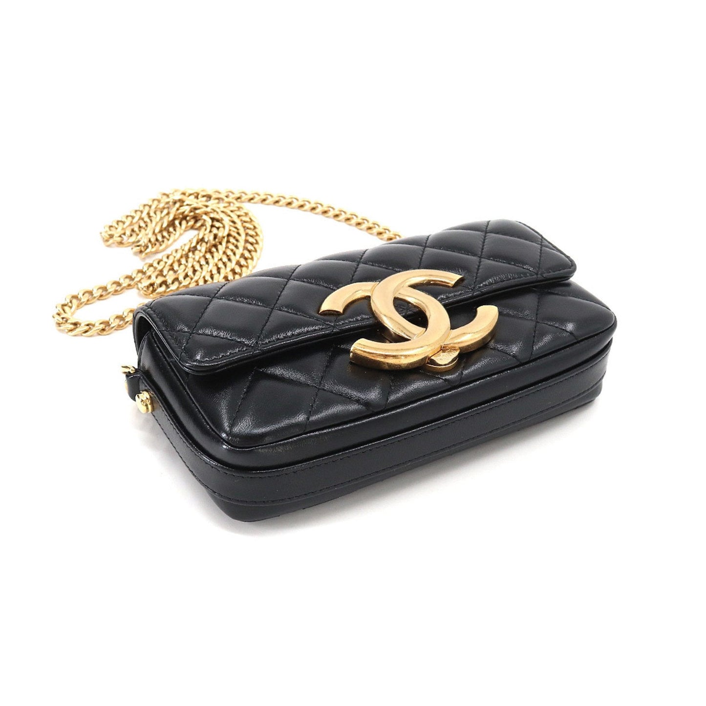 Luxury Chanel Mini Matelasse Chain Shoulder Bag Leather Black AP3207 Phone Case