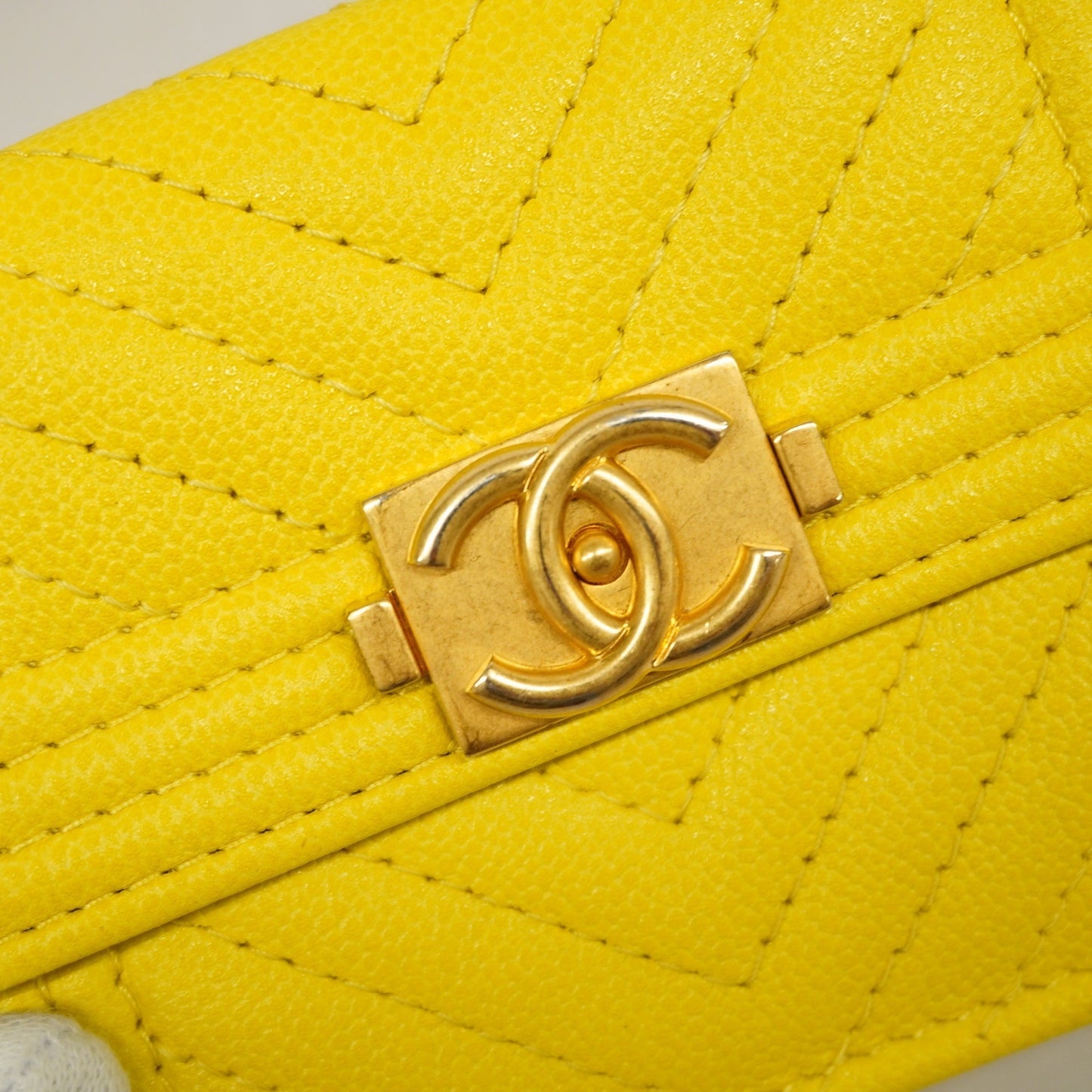 CHANEL Boy Tri-fold Wallet Boy V Stitch Gold Hardware Women's