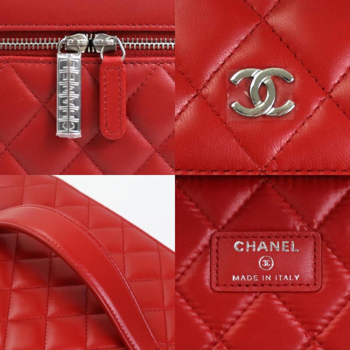 Luxury Chanel Handbag Vanity Bag Matelasse Coco Mark Lambskin Red Women's A80913