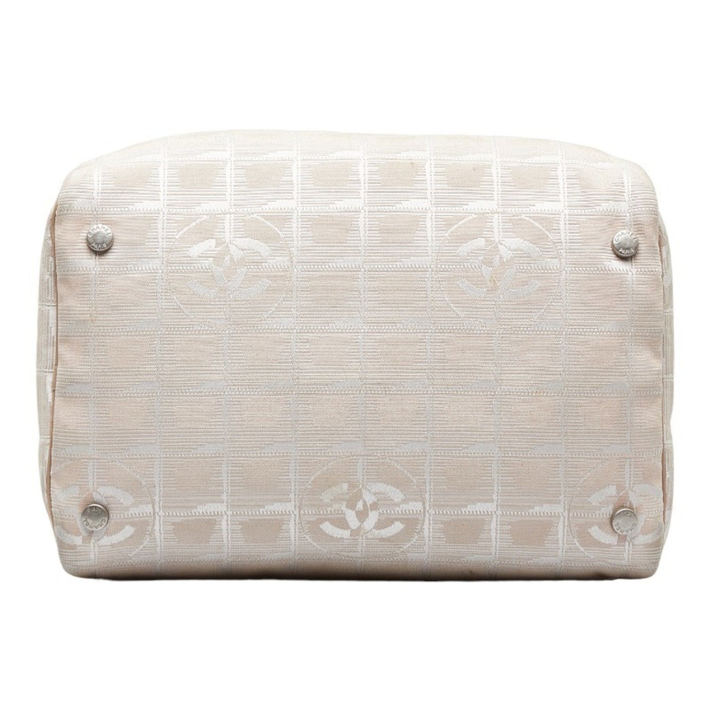 Luxury Chanel New Line Handbag Vanity Bag Beige Canvas Leather Women's