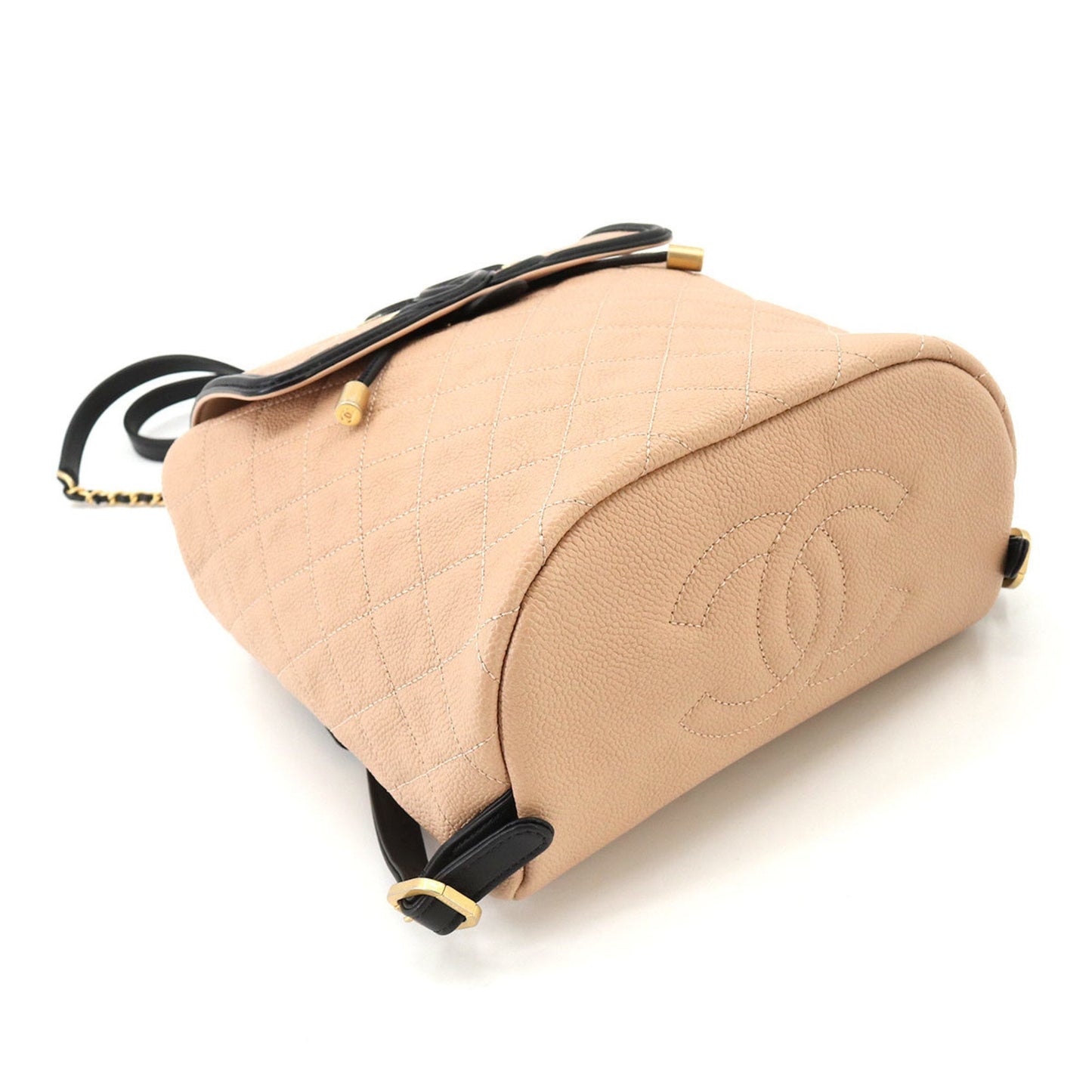 Luxury Chanel CC filigree backpack rucksack caviar skin beige black A57090 Filigree Backpack