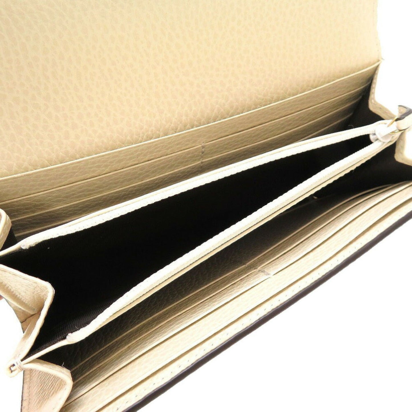 Luxury Gucci GG Marmont 456116 Continental Supreme Leather Beige White Bifold Long Wallet