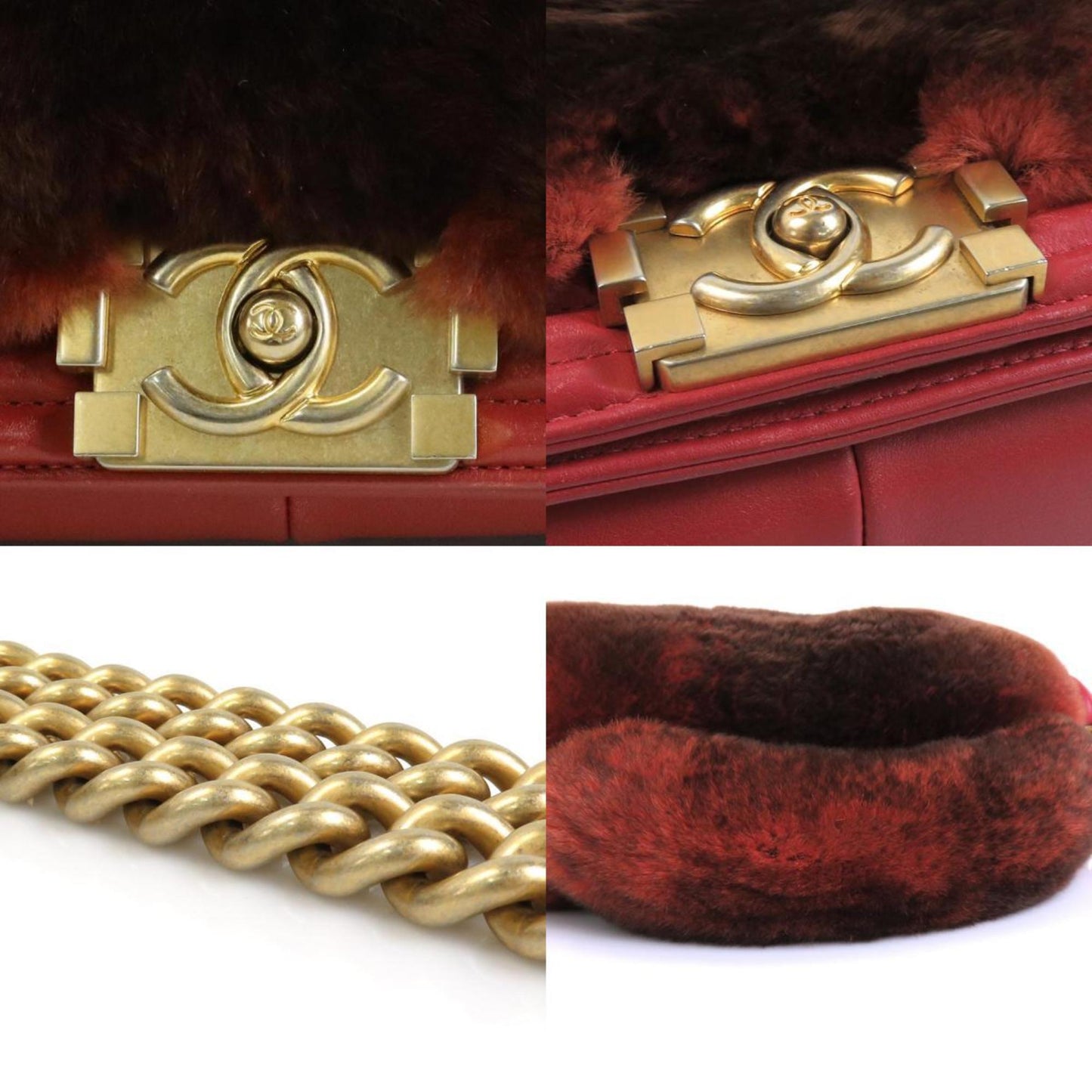 Luxury Chanel handbag diagonal shoulder bag boy fur/leather brown red gold ladies e55871a