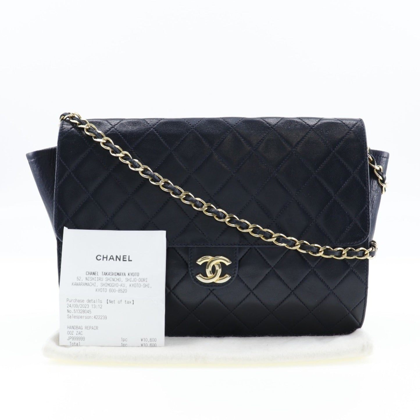 CHANEL Matrasse Shoulder Bag Coco Mark Lambskin Made in France Black/Gold Hardware Snap Button Women's