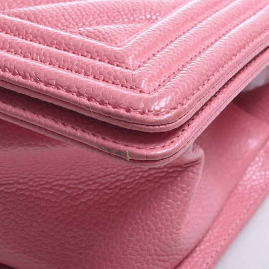 CHANEL Caviar Skin V Stitch Boy Coco Mark Chain Shoulder Bag Pink Ladies