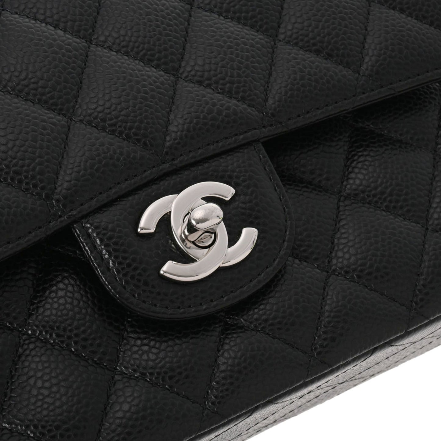 CHANEL Matelasse Chain Shoulder 25cm W Flap Black Ladies Caviar Skin Bag