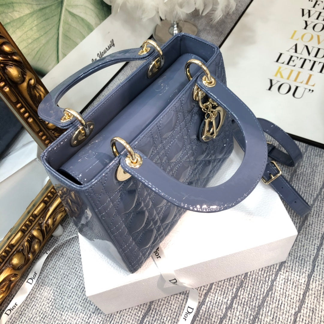 Luxury Diormedium lady 24 raf blue patent calfskin