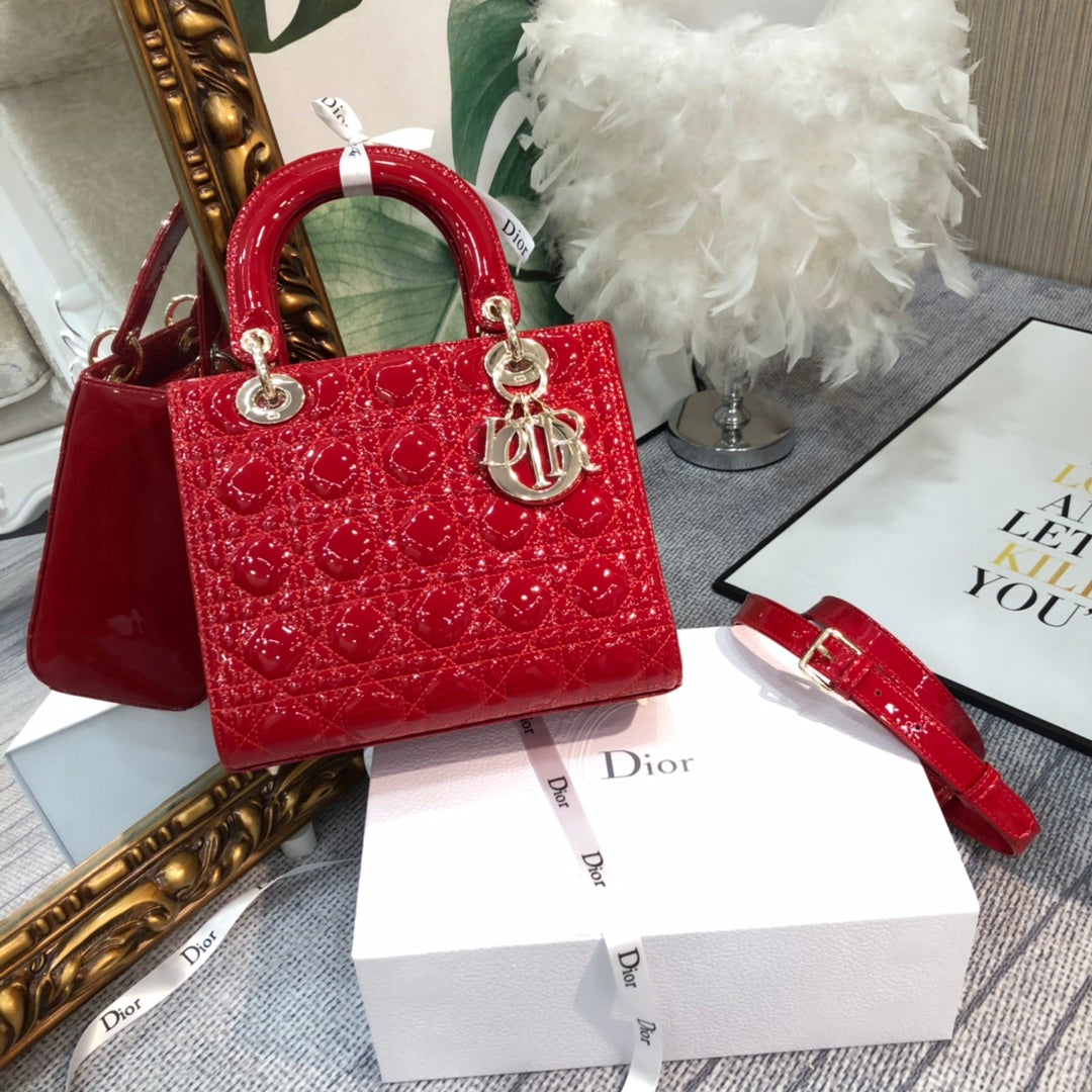 Luxury Diormedium lady 24 red patent calfskin