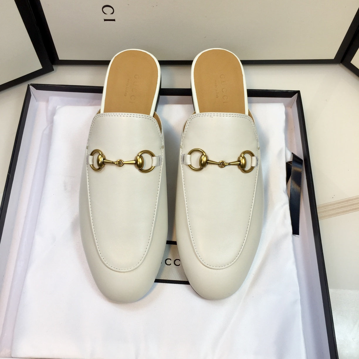 Luxury Gucci GG SLIPPER PRINCETOWN WHITE CALFSKIN