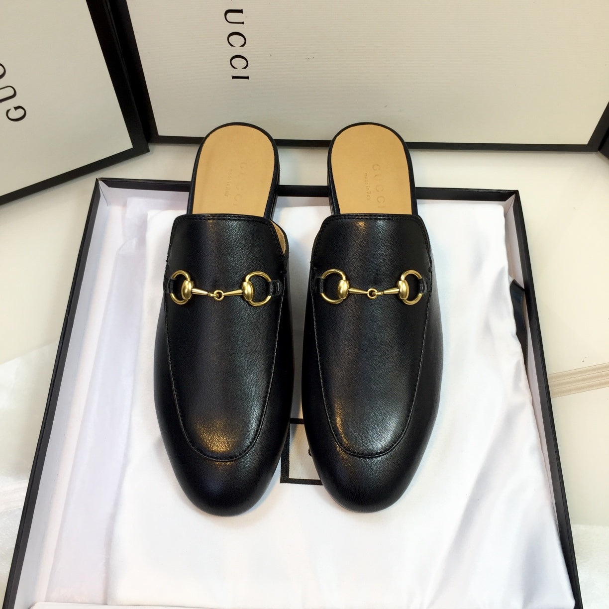 Luxury Gucci GG SLIPPER PRINCETOWN BLACK CALFSKIN