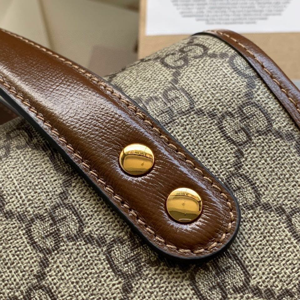 Luxury Gucci GG HORSEBIT 1955 SMALL 27 BAG IN BEIGE CANVAS AND BROWN CALFSKIN