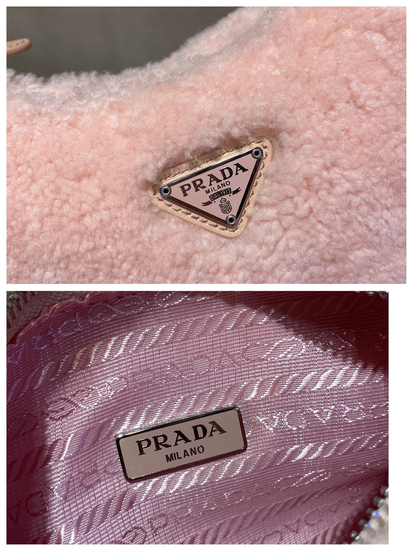 Luxury PradaHOBO BAG 23 IN LIGHT PINK SHEARLING