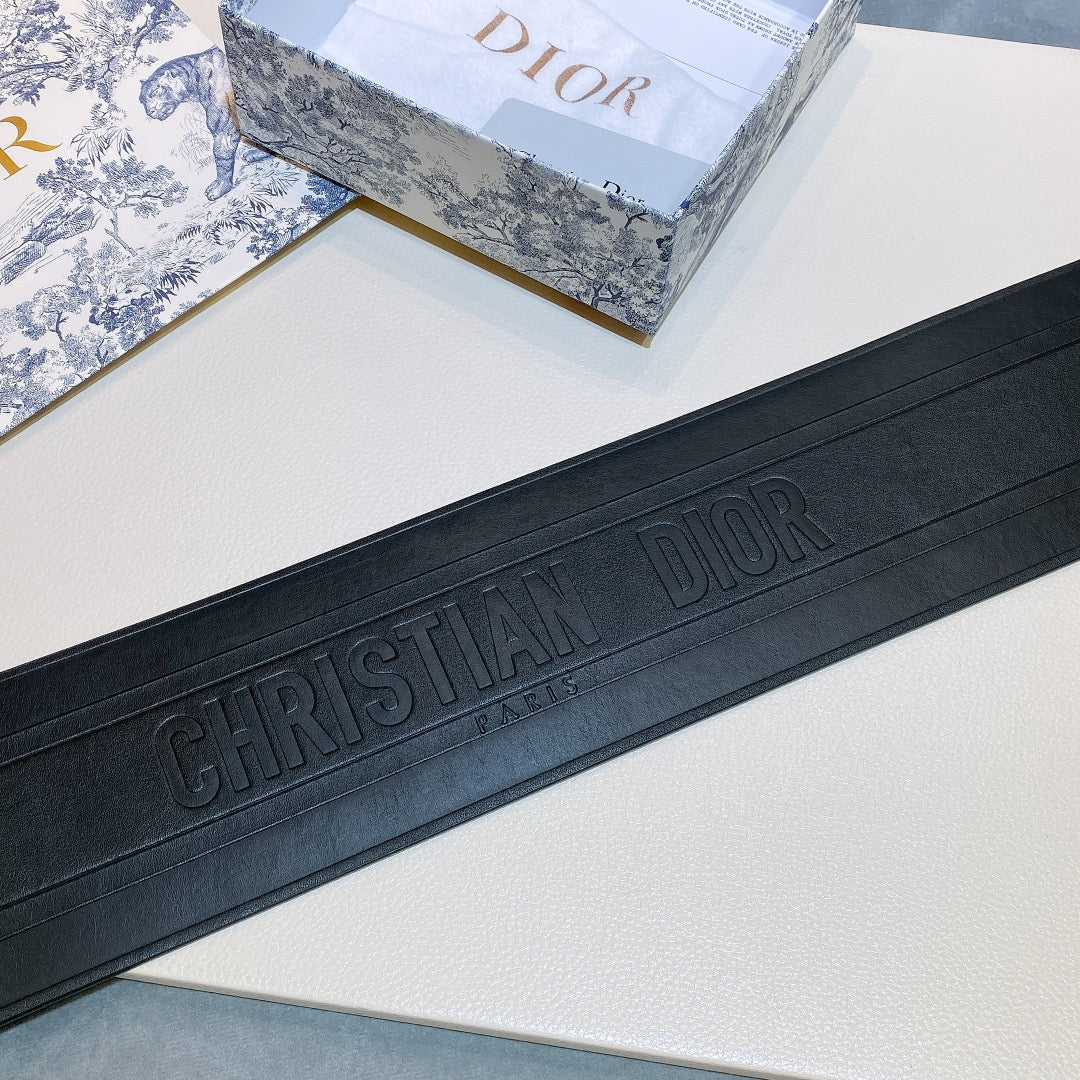 Luxury Diord-waist 10cm double buckle black leather