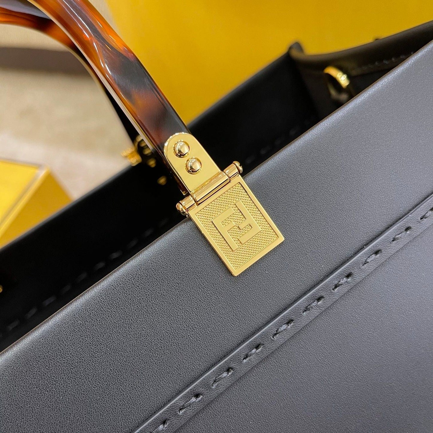 Luxury FendiSHINE LARGE 35 TOTE IN BLACK CALFSKIN