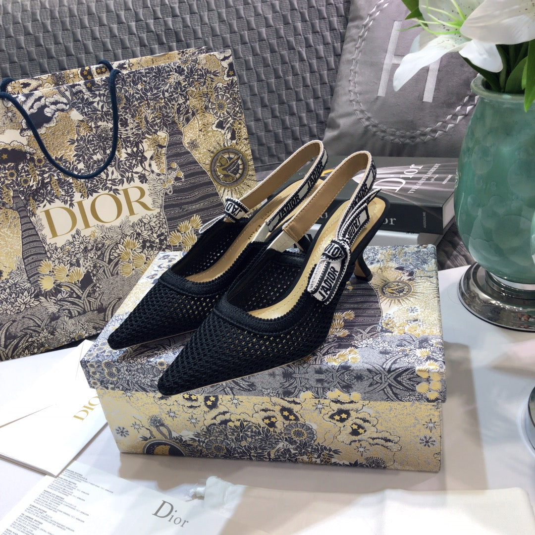 Luxury DiorJA Luxury Diorslingback pumps 65 full transparent mesh black embroidered cotton
