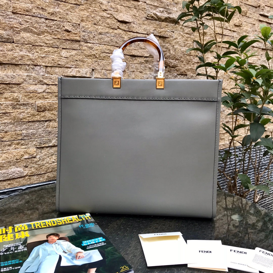 Luxury FendiFend Sunshine Large Bag 40.5 Grey Leather