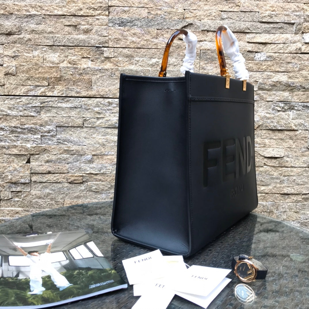Luxury FendiFend Sunshine Large Bag 40.5 Black Leather
