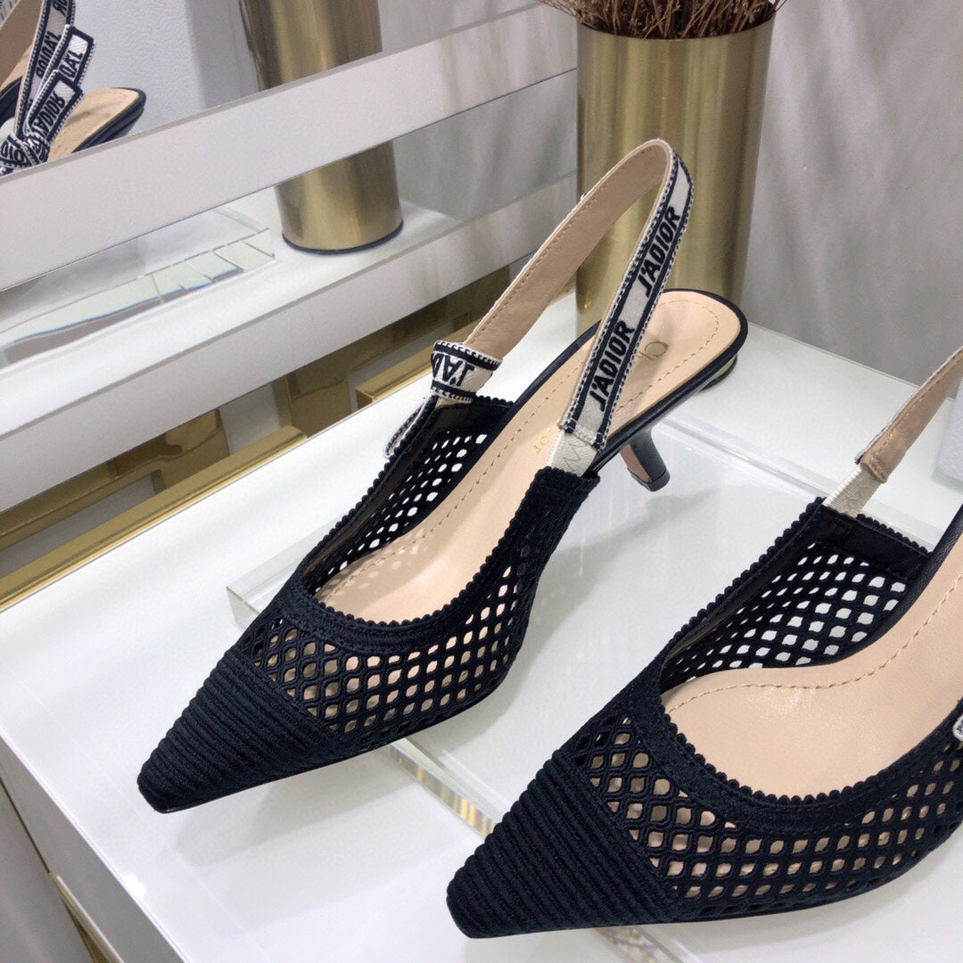 Luxury DiorJA Luxury Diorslingback pumps 65 transparent mesh black embroidered cotton