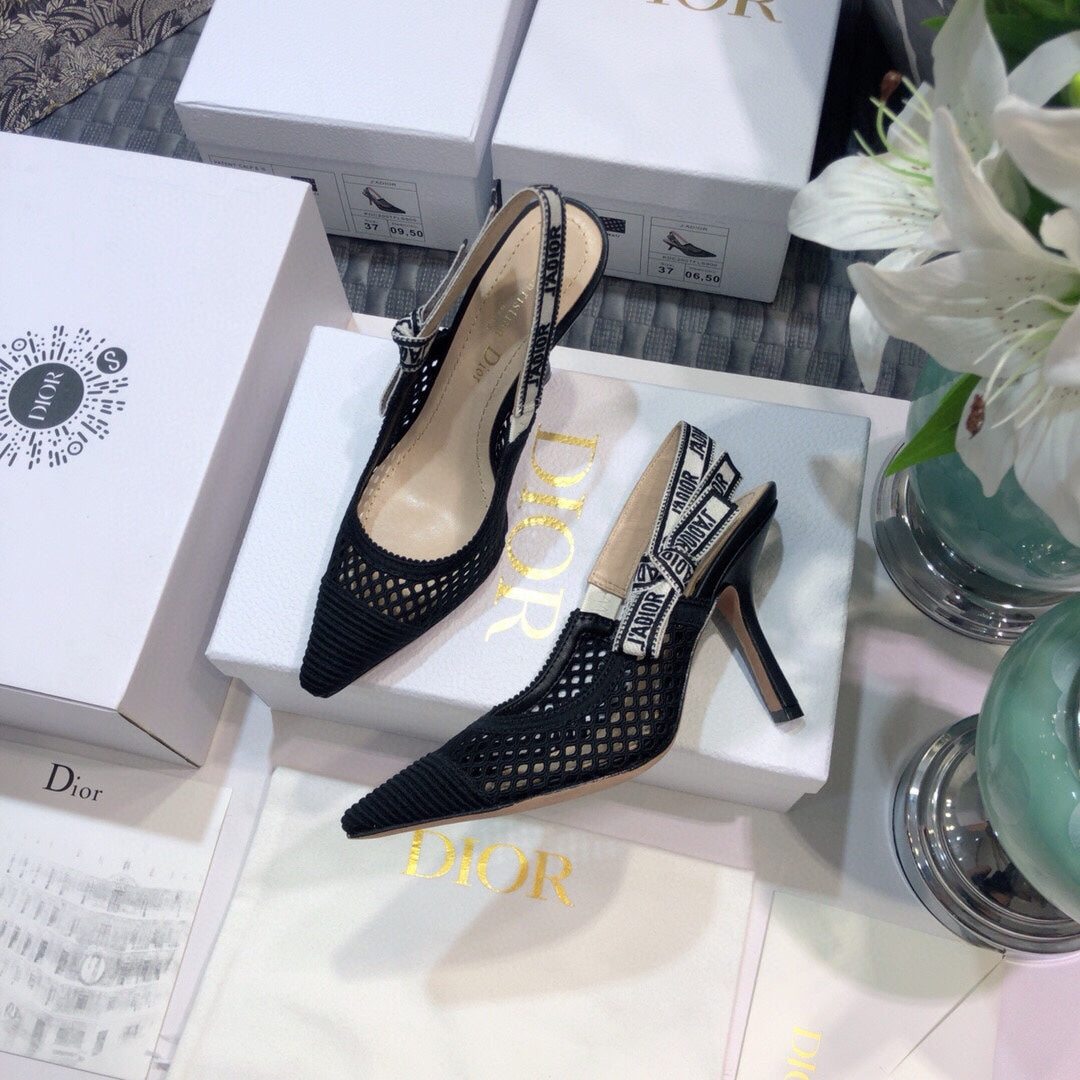 Luxury DiorJA Luxury Diorslingback pumps 95 transparent mesh black embroidered cotton