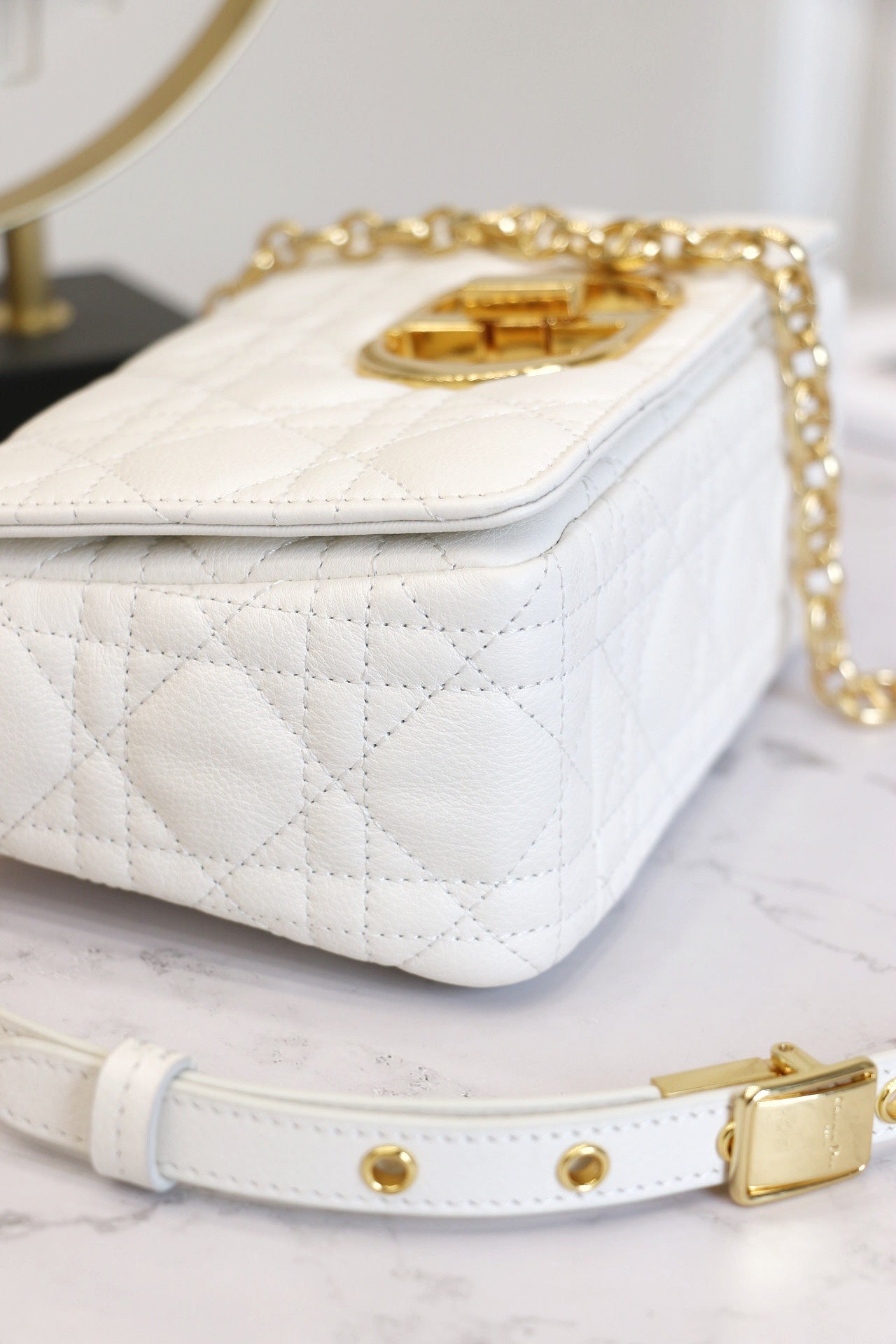 Luxury DiorCARO MINI BAG 20 IN WHITE CALFSKIN