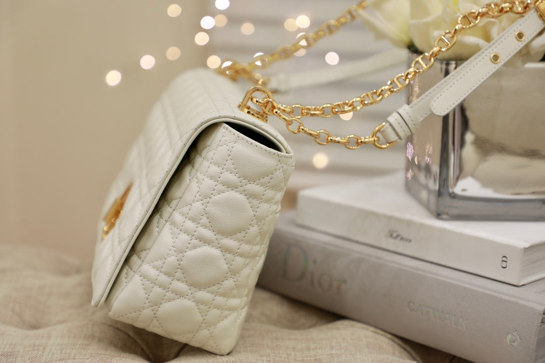 Luxury DiorLARGE CARO BAG 28 WHITE CALFSKIN