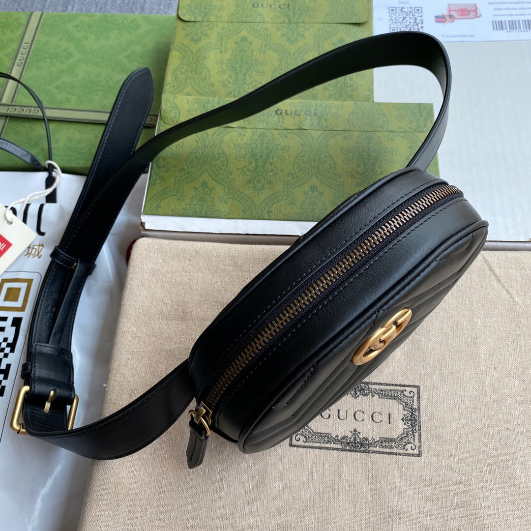 Luxury Gucci MARMONT BELT BAG 18 IN BLACK CALFSKIN